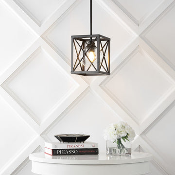 Amara 8" Industrial Farmhouse Iron/Glass LED Pendant - JONATHAN Y